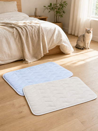 CoolRest pet cooling mat in Soft-Touch Baby Blue and Soft-Touch Pearl Cream