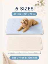 CoolRest pet cooling mat six-size range from 45 by 35 cm to 121 by 76 cm
