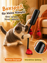 PawPunch cat boxing toy with a playful cat on a smooth wooden floor