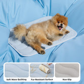 Dog resting on a no-gel summer cooling mat