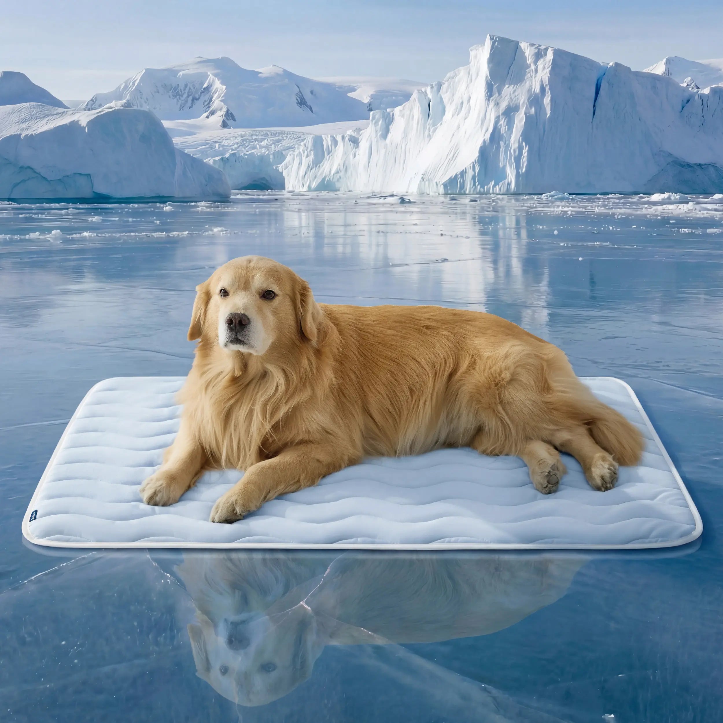 Cooling-touch dog mat with soft quilted surface and low-profile edges